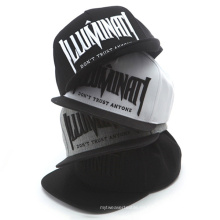 Sombrero de snapback de ala plana bordado negro de alta calidad